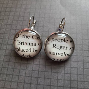 Brianna and Roger pendant earrings made with Outlander book pages