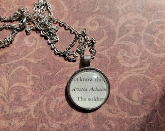 Aristos Achaion pendant necklace made from Song of Achilles book pages