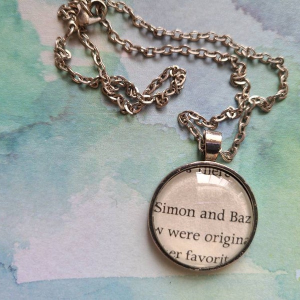 Simon and Baz pendant necklace made with Fangirl book pages