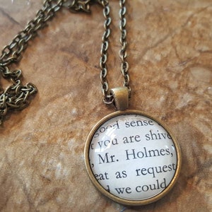 Sherlock Holmes book page pendant necklace