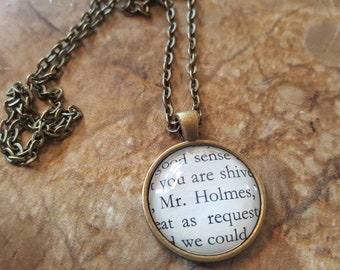 Sherlock Holmes book page pendant necklace