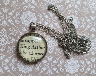 King Arthur pendant necklace made with book pages