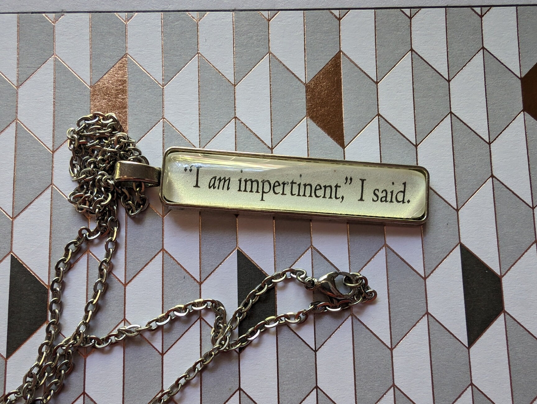 I Am Impertinent pendant necklace made with Percy Jackson book pages