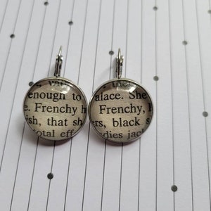 Frenchy pendant earrings made with Grease book pages