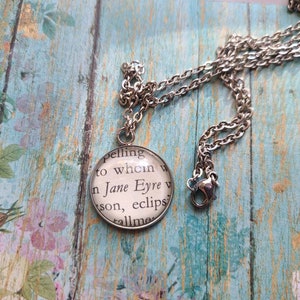 Jane Eyre 20mm pendant necklace made with book pages