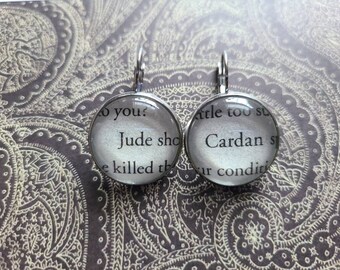 Cardan and Jude pendant earrings made with The Cruel Prince book pages