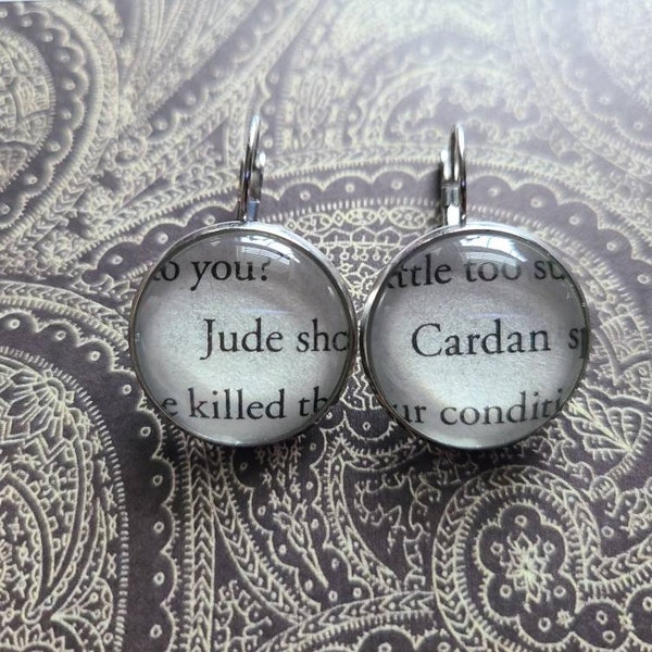 Cardan and Jude pendant earrings made with The Cruel Prince book pages