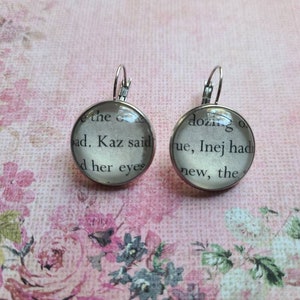 Kaz and Inej pendant earrings made with Six of Crows book pages