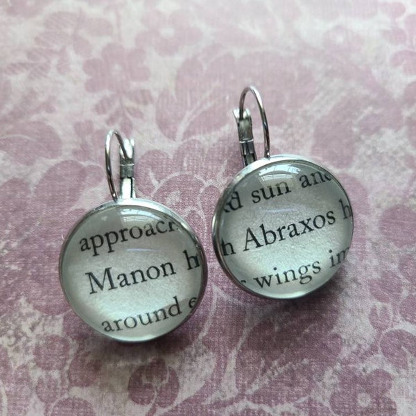 Manon and Abraxos pendant earrings made from Throne of Glass book pages
