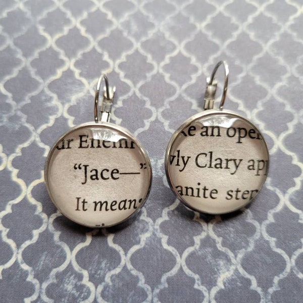 Clary and Jace pendant earrings made with Mortal Instruments book pages