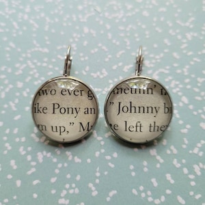 Pony and Johnny pendant earrings made with The Outsiders book pages