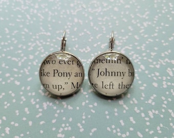 Pony and Johnny pendant earrings made with The Outsiders book pages