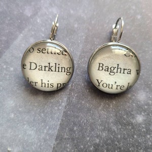 Baghra and The Darkling pendant earrings made with Shadow and Bone book pages