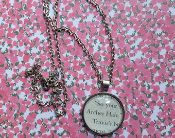 Archer Hale pendant necklace made with Archer's Voice book pages
