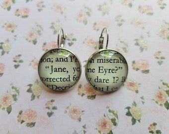 Jane Eyre pendant earrings made with book pages