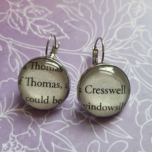 Thomas Cresswell pendant earrings made from Stalking Jack the Ripper book pages