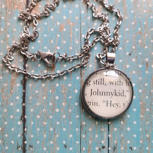 Johnnykid pendant necklace made with The Outsiders book pages