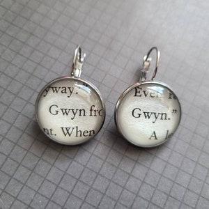 Gwyn pendant earrings made with Court of Silver Flames book pages