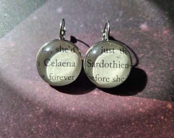 Celaena Sardothien pendant earrings made with Throne of Glass book pages