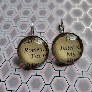 Romeo and Juliet pendant earrings made with book pages