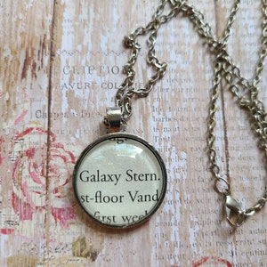 Galaxy Stern pendant necklace made with Ninth House book pages