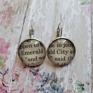 Emerald City pendant earrings made with Wizard of Oz book pages