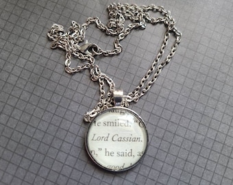 Lord Cassian pendant necklace made with A Court of Silver Flames book pages