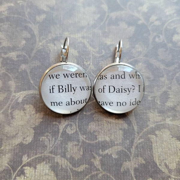 Billy and Daisy pendant earrings made with Daisy Jones and The Six book pages