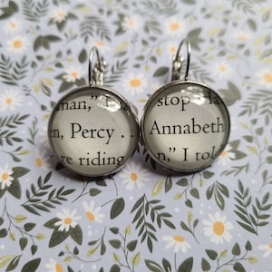 Percy and Annabeth pendant earrings made with Percy Jackson book pages