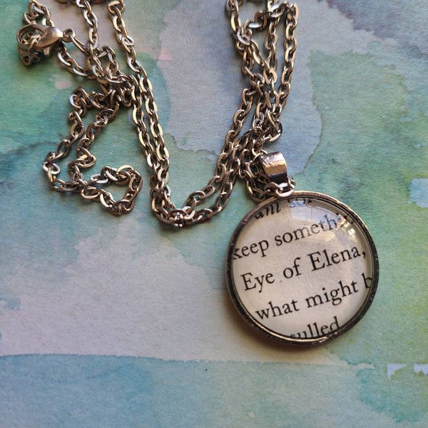 Eye of Elena pendant necklace made with Throne of Glass book pages