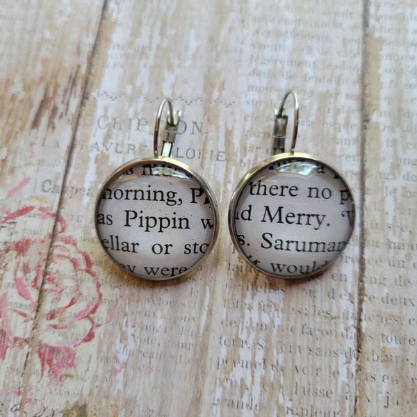 Merry and Pippin pendant earrings made with Lord of the Rings book pages