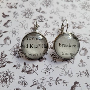 Kaz Brekker pendant earrings made with Six of Crows book pages