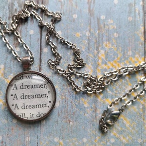 Adeline the Dreamer pendant necklace made with Invisible Life of Addie LaRue book pages