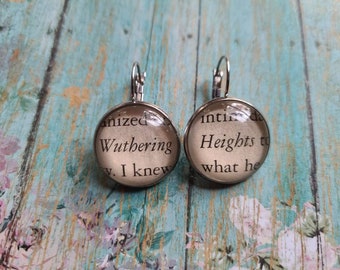 Wuthering Heights pendant earrings made with book pages