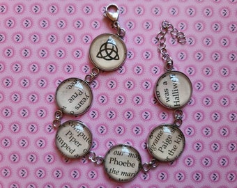 Halliwell Sisters pendant bracelet made with Charmed book pages