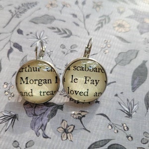 Morgan le Fay pendant earrings made with King Arthur book pages