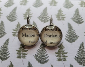 Dorian and Manon pendant earrings made with Throne of Glass book pages