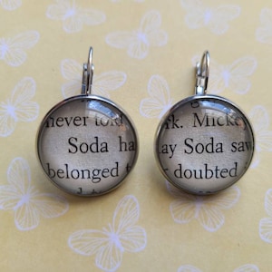 Sodapop Curtis pendant earrings made with The Outsiders book pages