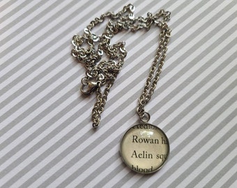 Rowan and Aelin 20mm pendant necklace made with Throne of Glass book pages