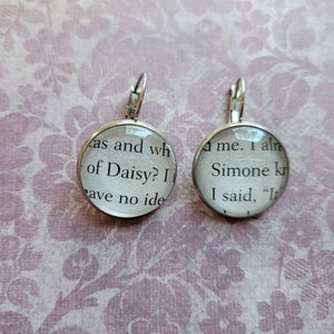 Daisy and Simone pendant earrings made with Daisy Jones and The Six book pages