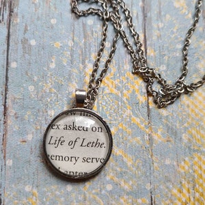 Life of Lethe pendant necklace made with Ninth House book pages