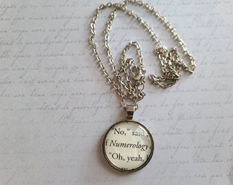 Numerology book page pendant necklace