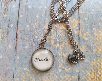 Jacob's Signature 20mm pendant necklace made with book pages