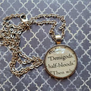 Demigods pendant necklace made with Percy Jackson book pages