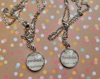 Parabatai 20mm pendant necklace set made with Mortal Instruments book pages