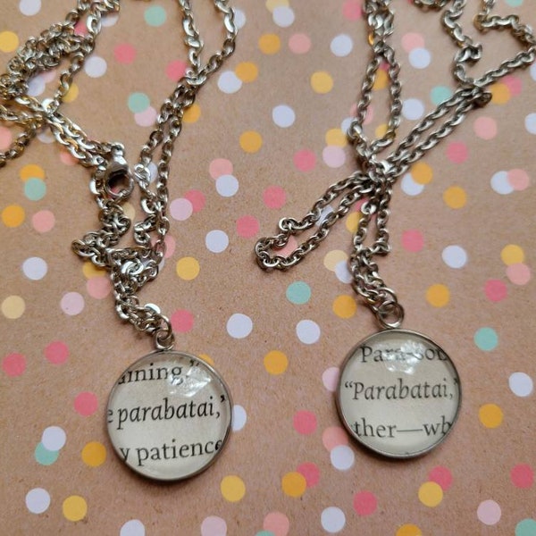 Parabatai 20mm pendant necklace set made with Mortal Instruments book pages