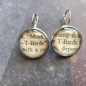 T-Birds pendant earrings made with Grease book pages