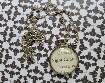 Cassian Nesta of the Night Court pendant necklace made with Court of Silver Flames book pages