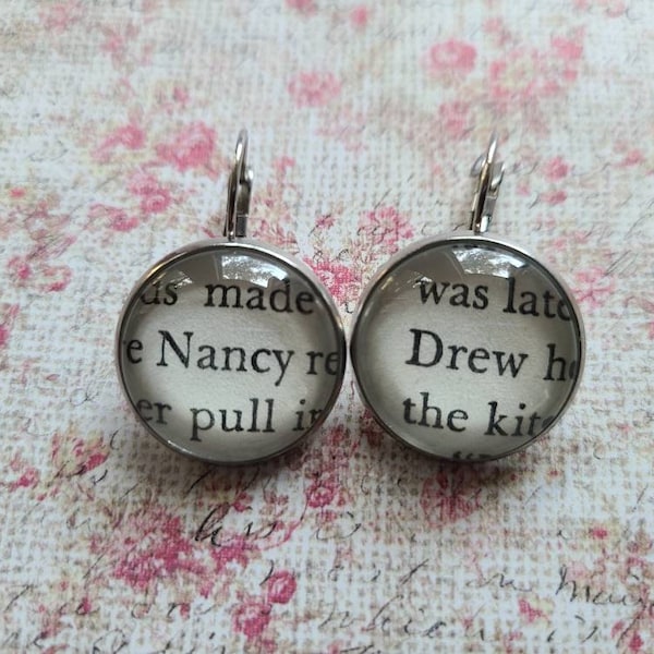 Nancy Drew pendant earrings made with Nancy Drew book pages