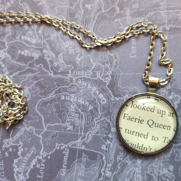 Faerie Queen book page pendant necklace